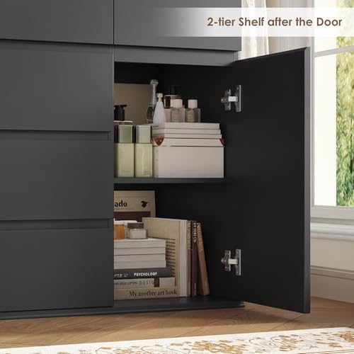 FOTOSOK Black Dresser, Dresser for Bedroom, Wide Chest of Drawers