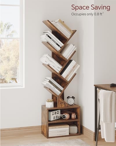 SUNMORY 6 Tier Tree Bookshelf, Small Bookcase with Storage Cabinet, Modern Ta...