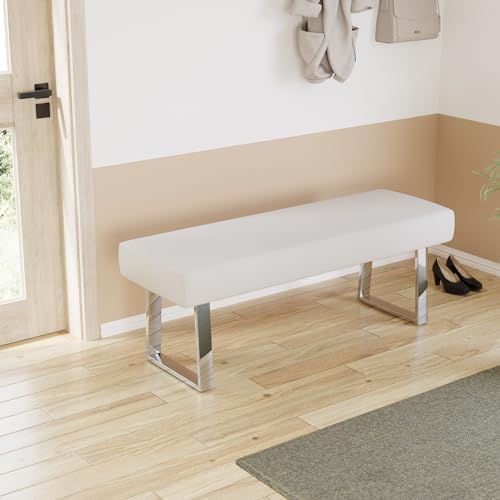 JIEXI 45.3" Upholstered PU Leather Bedroom Bench Footstool with Metal Legs