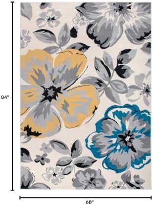 Rugshop Modern Floral Living Room Bedroom Area Rug Cream 5' x 7'