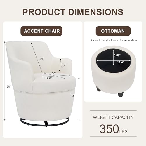 LOULENS 360° Swivel Accent Chair with Storage Ottoman, Reading Chair, Beige