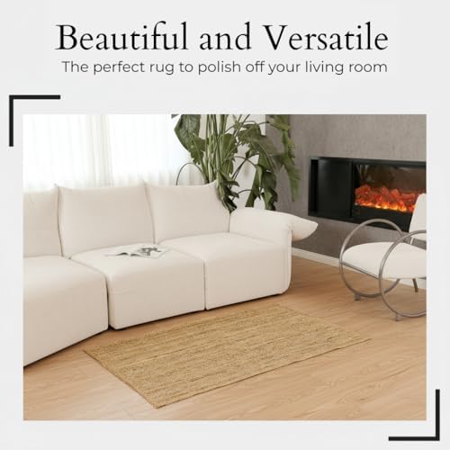 Jute Area Rug - 3'x5' Natural Jute Rug with Non-Slip Backing, Low-Pro...