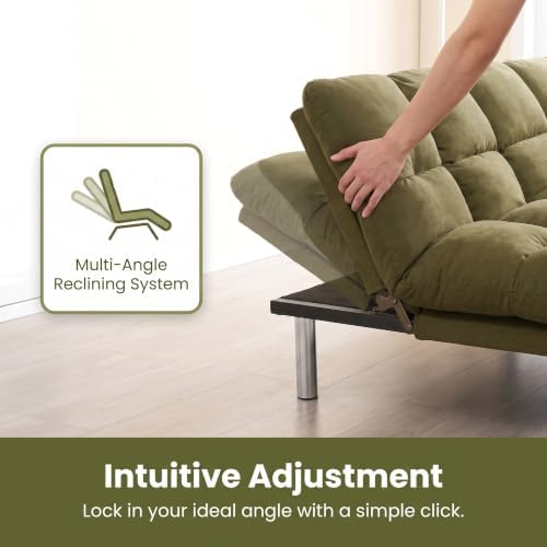 NicBex Corduroy Futon Sofa Bed with Adjustable Armrest & Backrest, Green