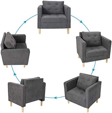 Fabric Accent Chairs Set 2 , Mid Century Armchair for Living Room, Grey
