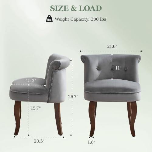 Velvet Vanity Chair with Back, Upholstered Makeup Vanity Stool, Grey
