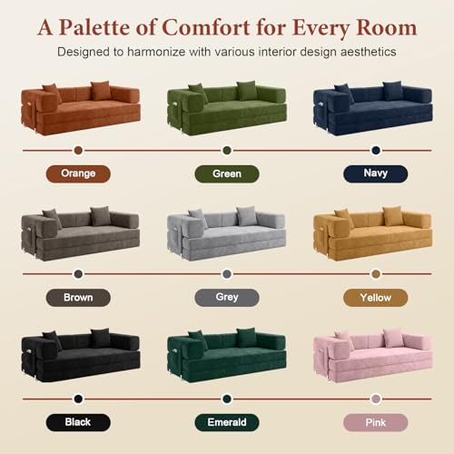 Convertible Futon Sofa Bed | 78.8” Corduroy Boneless Couch with Pull Out Sofa...