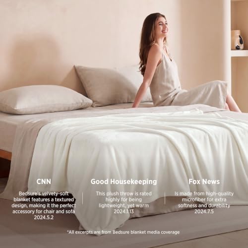 Bedsure GentleSoft Fleece Blankets Queen Size Cream - Birthday Gifts for Wome...