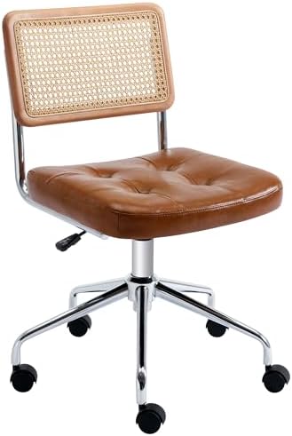 Zesthouse Leather Office Desk Chair with Wheels, Mid Century Rolling Desk Cha...