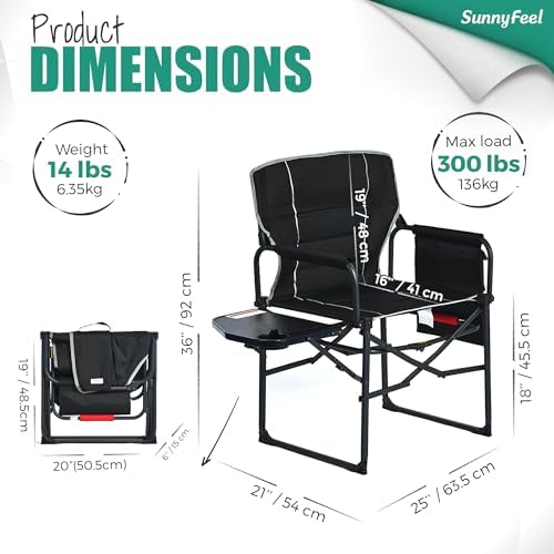 SUNNYFEEL Oversized Directors Camping Chair for Adults with Side Table | Padd...
