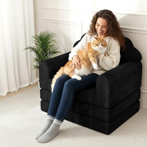 Folding Sofa Bed, 2-in-1 Convertible Futon Sleeper Chair, Black