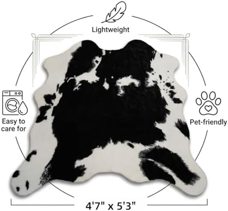 MustMat Cow Print Rug, Faux Cowhide Rug for Mid-Century Modern 4'7'