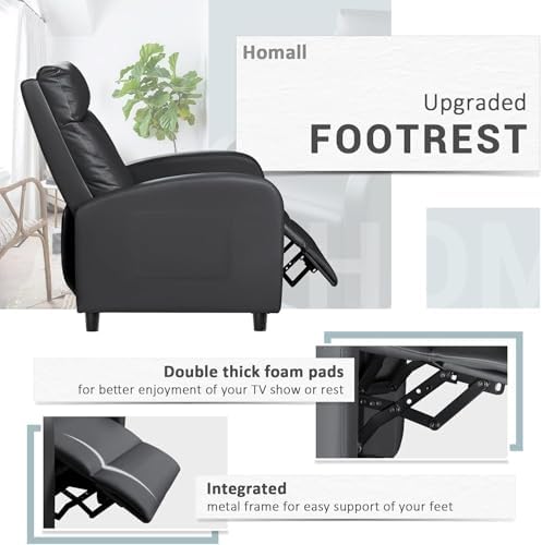 Homall Recliner Chair, Recliner Sofa Leather for Adults Dark Black Recliner