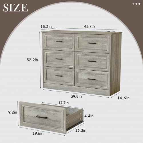 Fameill Dresser for Bedroom, 6 Drawer Wide Dresser Organizer with Charging St...