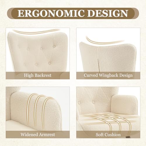 Furnimart Faux Fur White Accent Chair Mid Century Modern Living Room Chairs; ...