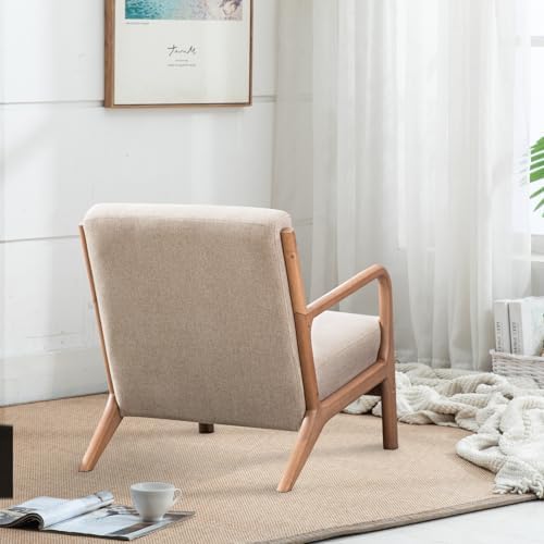 INZOY Mid Century Modern Accent Chair with Wood Frame, Upholstered Living Roo...