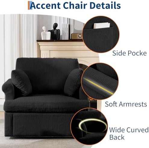 Garvee 39" Modern 360 °Swivel Accent Chair,Large Corduroy Accent Chairs ...