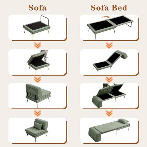 wanan Futon Chair, 3-in-1 Chair Sleeper Bed for Adults with Back Support