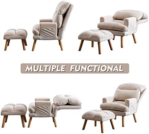CANMOV Modern Accent Chair with Ottoman, Soft Fabric Armchair with Adjustable...