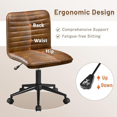 Furniliving Leather Office Chair with Wheels Armless Vanity Desk Chair 360° S...