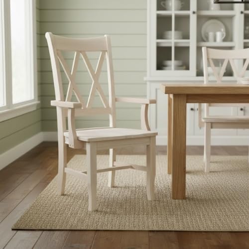 IC International Concepts Solid Wood Double X-Back Arm Chair, Unfinished