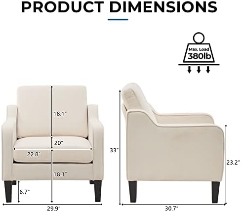 VINGLI Accent Chairs, Linen Upholstered Armchair for Living Room, Beige