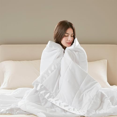 Madison Park Down Alternative Queen Blanket for Bed, Satin Trim, White
