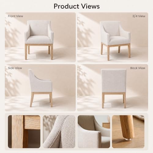 COLAMY Modern Upholstered Fabric Dining Armchair, Set of 1, Beige - Solid Rub...