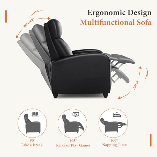 Sweetcrispy Recliner Chair PU Leather Recliner Sofa No Massage, Home Theater ...