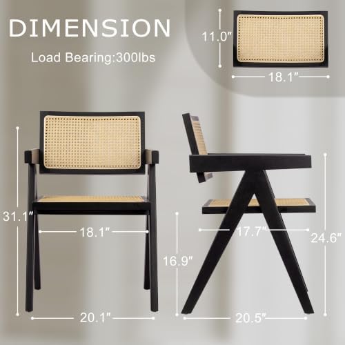 Comfy to go Rattan Dining Chairs,Set of 2 Black Hollow Woven Armrest Design