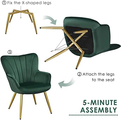 Yaheetech Accent Chair, Upholstered Armchair with Metal Legs, Green