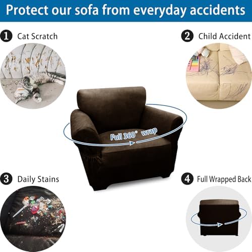 Single Sofa Cover Leather Look Chair Covers for Living Room 1-Piece Sofa Chai...