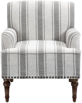 Stripe Accent Chair, Fabric Upholstered Armchair, Gray