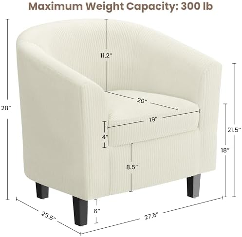 Yaheetech Accent Chairs, Corduroy Barrel Armchairs, Beige