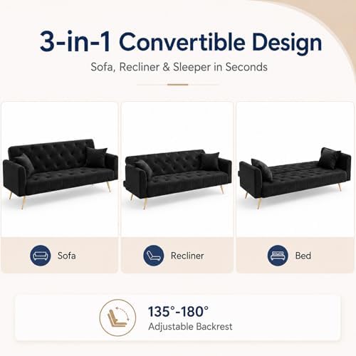 Majnesvon 71" Convertible Folding Sleeper Sofa Couch,Modern Velvet Loves...