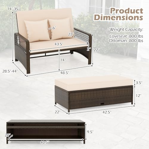 Tangkula Patio Rattan Daybed with 4-Level Adjustable Backrest, 2-Person Outdo...