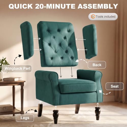 HOMCOM Comfy Accent Chair for Living Room, Wingback Armchair, Dark Green