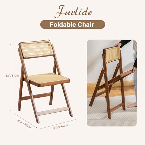 Furlide Rattan Folding Chair, Bamboo Dining Chair for Kitchen, Walnut