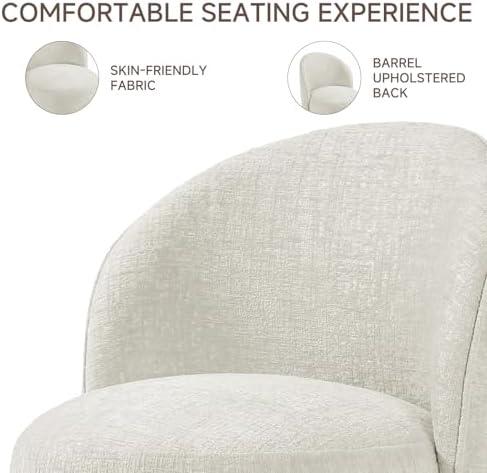 Swivel Dining Chairs Set of 6, Chenille Barrel Chair, Light Sand