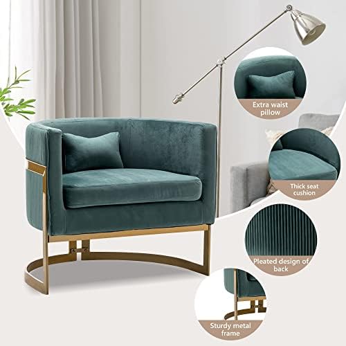 Velvet Barrel Accent Chair Lake Blue with Gold Legs