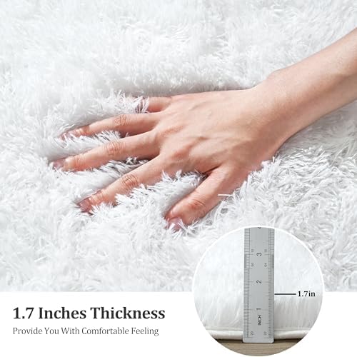 8x10 Large Area Rugs for Living Room, White Fluffy Shag Rug