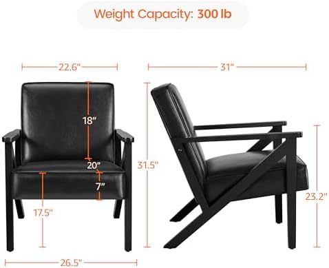 Yaheetech Mid-Century Modern Accent Chair, Lounge Chair, Black