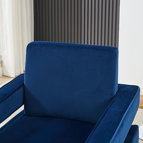 Velvet Accent Chair, Modern Armchair with Silver Base, Blue