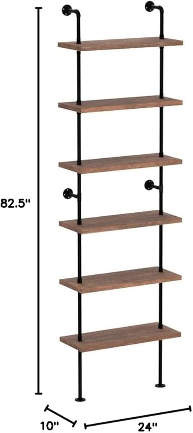 Industrial Ladder Pipe Shelves, Wall Mounted Rustic Bookshelf, Retro Metal Wo...