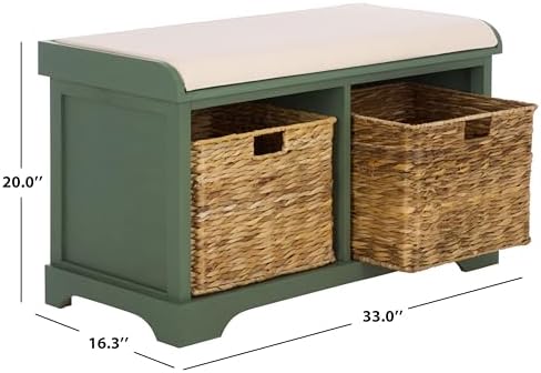 SAFAVIEH Furniture - Freddy 2-Basket Storage Bench - Dusty Green - Solid Wood...