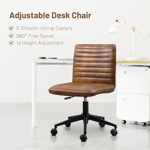 Furniliving Leather Office Chair with Wheels Armless Vanity Desk Chair 360° S...