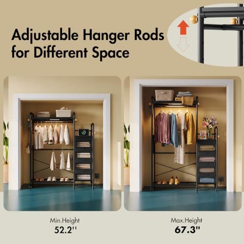 WLIVE Black Dresser with Hanging Rack, 4 Drawer Dresser for Bedroom, Closet