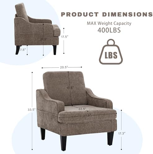 Set of 2 Accent Chair for Living Room,Mid-Century Arm Chair Chenille Fabric L...