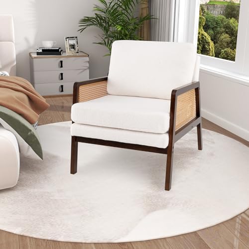 Giantex Mid Century Modern Accent Chair, Boho Boucle Living Room Arm Chair w/...