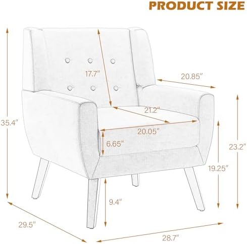 Accent Chairs Set of 2, Fabric Upholstered Armchair, Orange