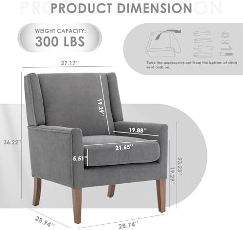 COLAMY Modern Wingback Living Room Chair, Upholstered Fabric Accent Armchair,...